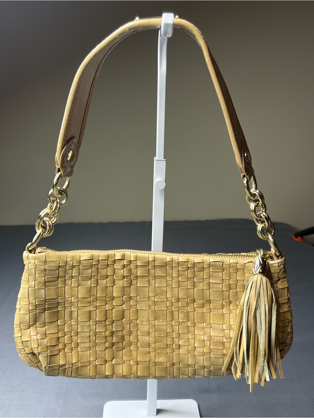 Elliott Lucca Woven Leather Tassel Shoulder Bag – Natural Tan
